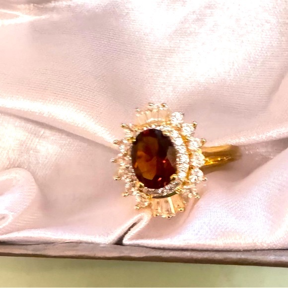 Premium Brazilian Cherry Citrine & White Zircon Cocktail Ring in Vermeil Yellow - Picture 4 of 10